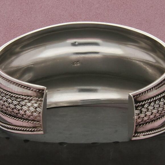 sterling silver bali wide braided cuff bracelet size 7in - Picture 3 of 3